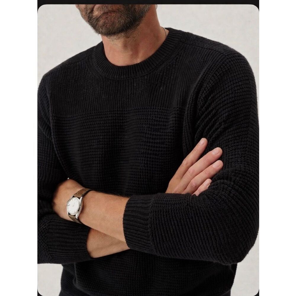 Marc Anthony Men's L Black Textured Ribbed Knit Crewneck Sweater Cotton Blend